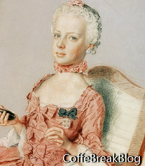 Marie Antoinette 7 Jahre mit Knotenshuttle in der rechten Hand.