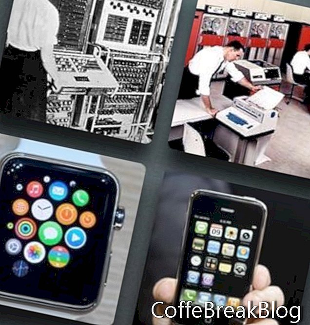 Εικόνα Κολοσσού, ρολόι Apple, κεντρικό υπολογιστή IBM και iPhone