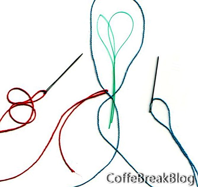 dviejų spalvų „cluny“ naudoja 2 siūlus ant adatų ir 2 siūlus siūlus