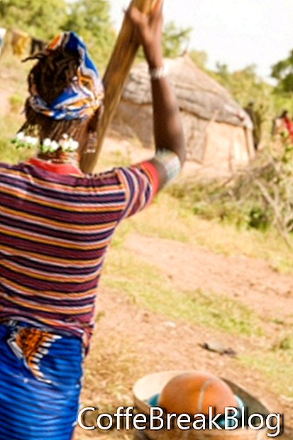 Fulani sieviete slīpē graudu